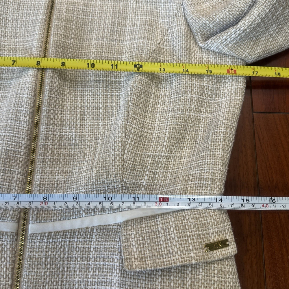Calvin Klein Cotton Blend Tweed Blazer Jacket Size:4P Ivory Zip up Lined Pockets - Picture 7 of 14